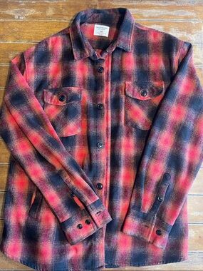 Red and Black Plaid flannel Shirt Jacket